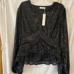 NWT Size 2XL Liumilac Black Sequin Women's Top